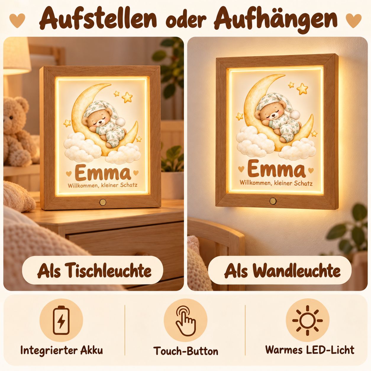 Als Tisch- und Wandleuchte verwendbar