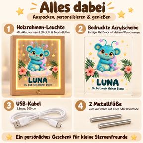 Lieferumfang: Holzrahmen, UV-bedrucktes Acrylglas, USB-Kabel und zwei Metallfüße