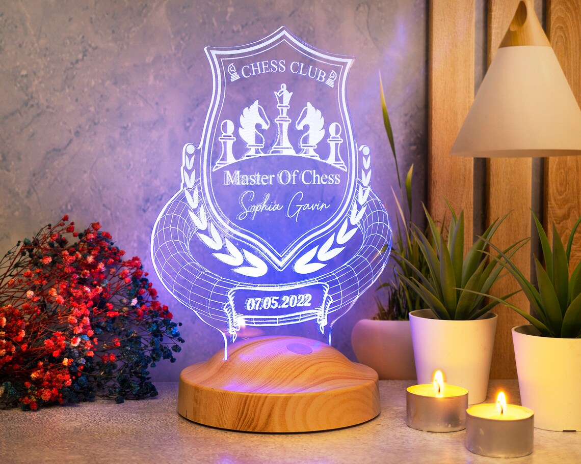 Chess lovers, chess gift for chess players, 3D LED lamp as a chess trophy, for chess professionals and chess tournaments