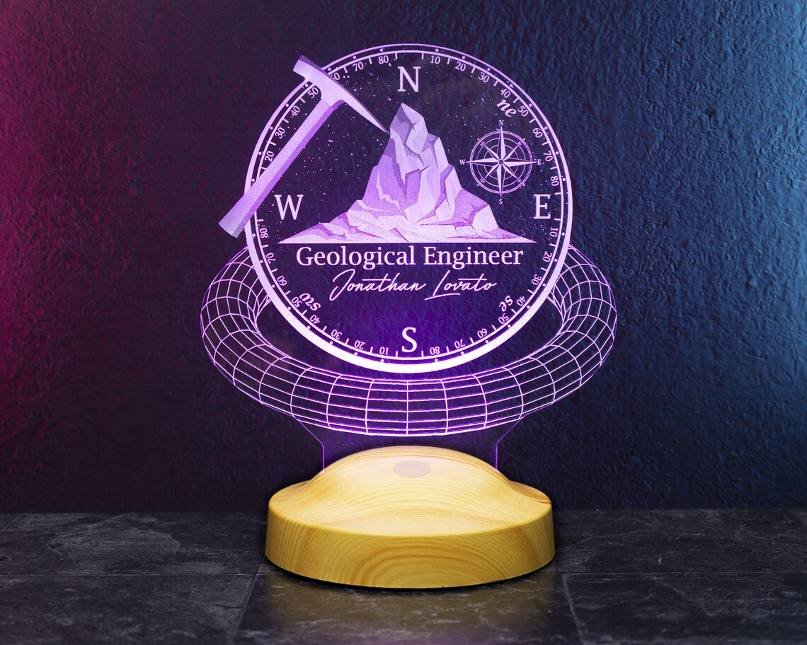 Geologist, Geophysicist Led Lamp with Name Engraving, Young Geomorphologists Gift Idea, Engineering Geology 3D Night Light