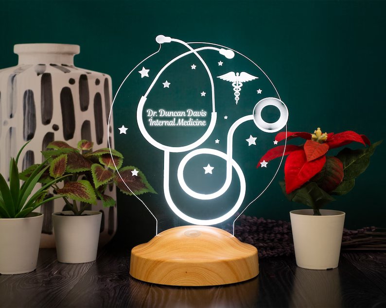 Stethoscope Personalized lamp for doctor specialist with desired text