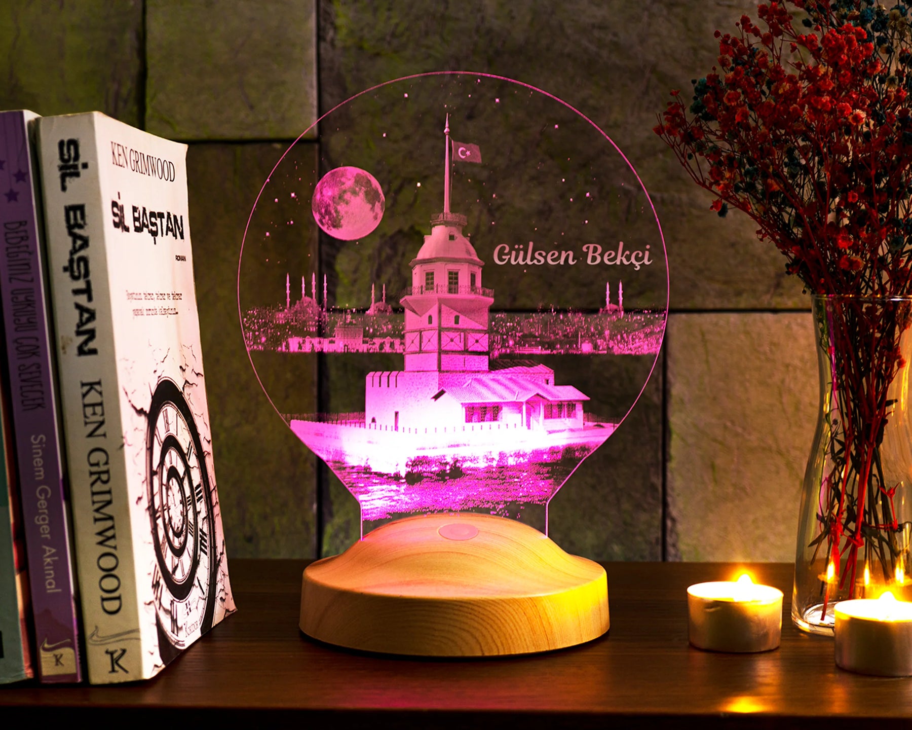 Maiden's Tower Istanbul Personalized lamp with custom text Kiz Kulesi