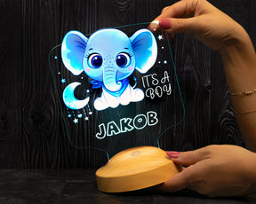 Baby elephant baby gift, elephant LED lamp as a bedside table for the children's room with name engraving, Christmas gift for girls or boys