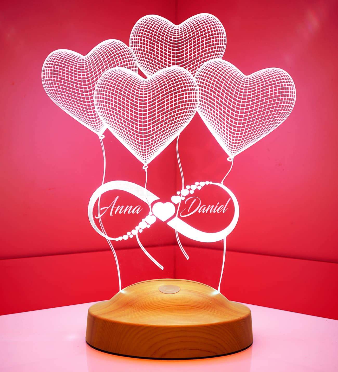 Balloon Hearts Infinity Valentine's Day Gift Personalized Engraved Lamp