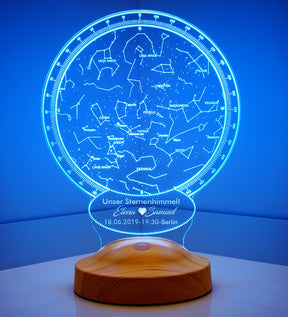 The personal star lamp for the birth with desired text