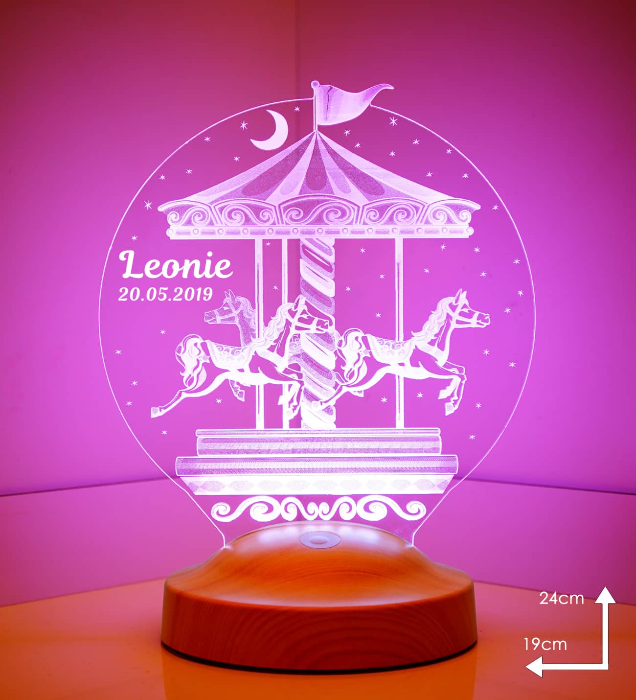 Carousel Personalized lamp gift for children baby with desired text