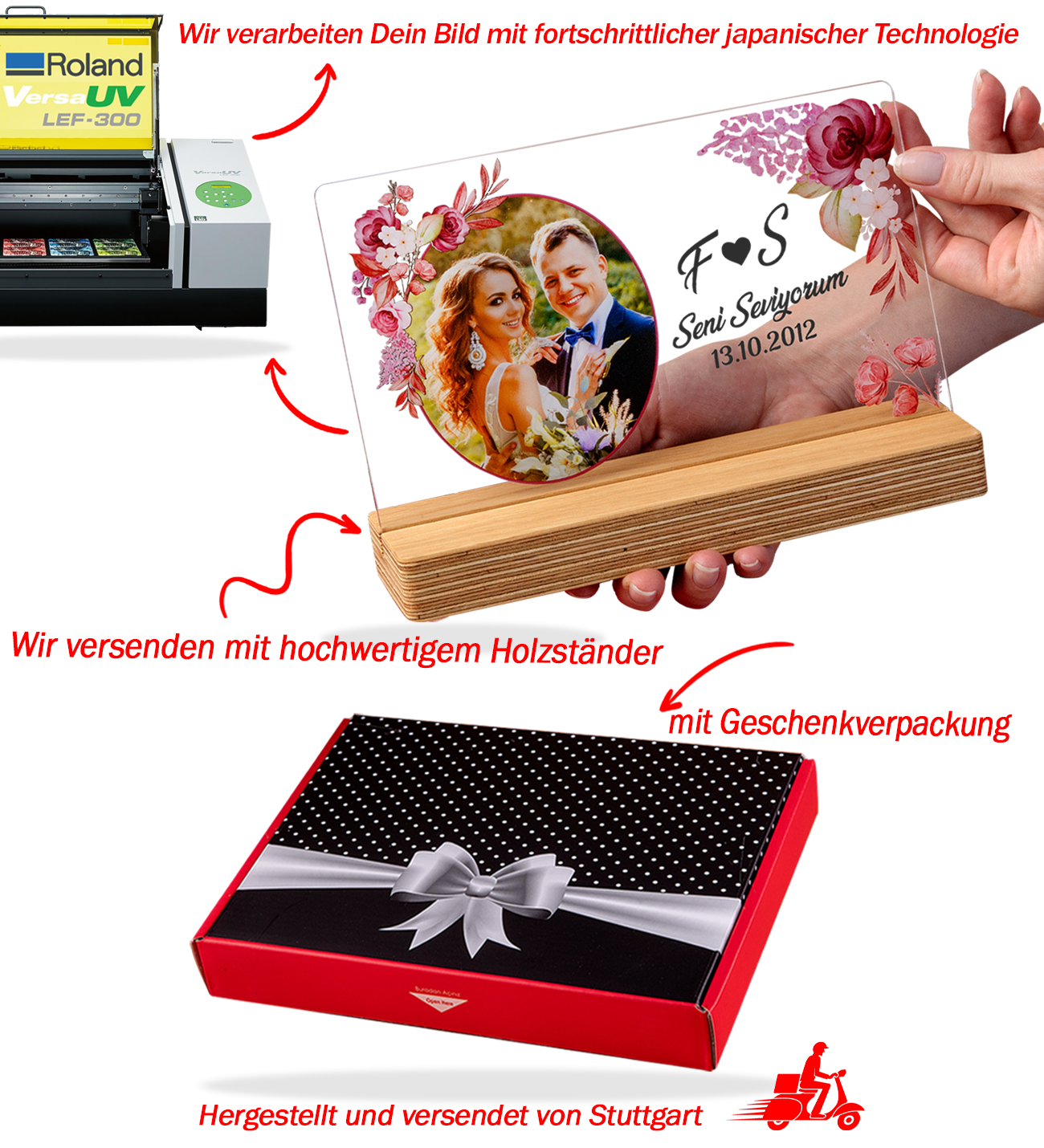 Personalized photo gift with high-quality UV printing Wooden standee &amp; gift box