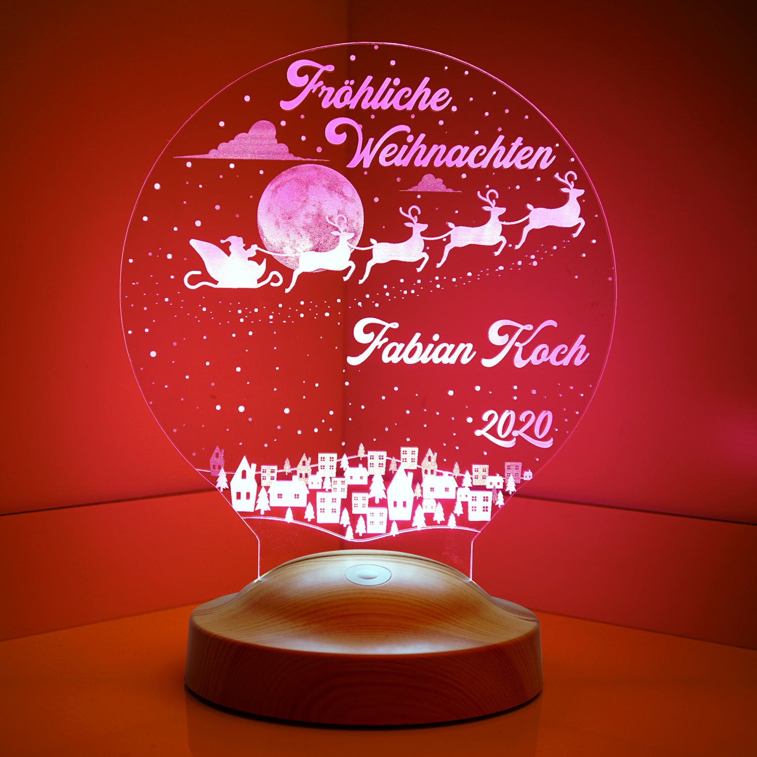 Santa Claus with reindeer Personalized lamp with engraving of your choice Gift box