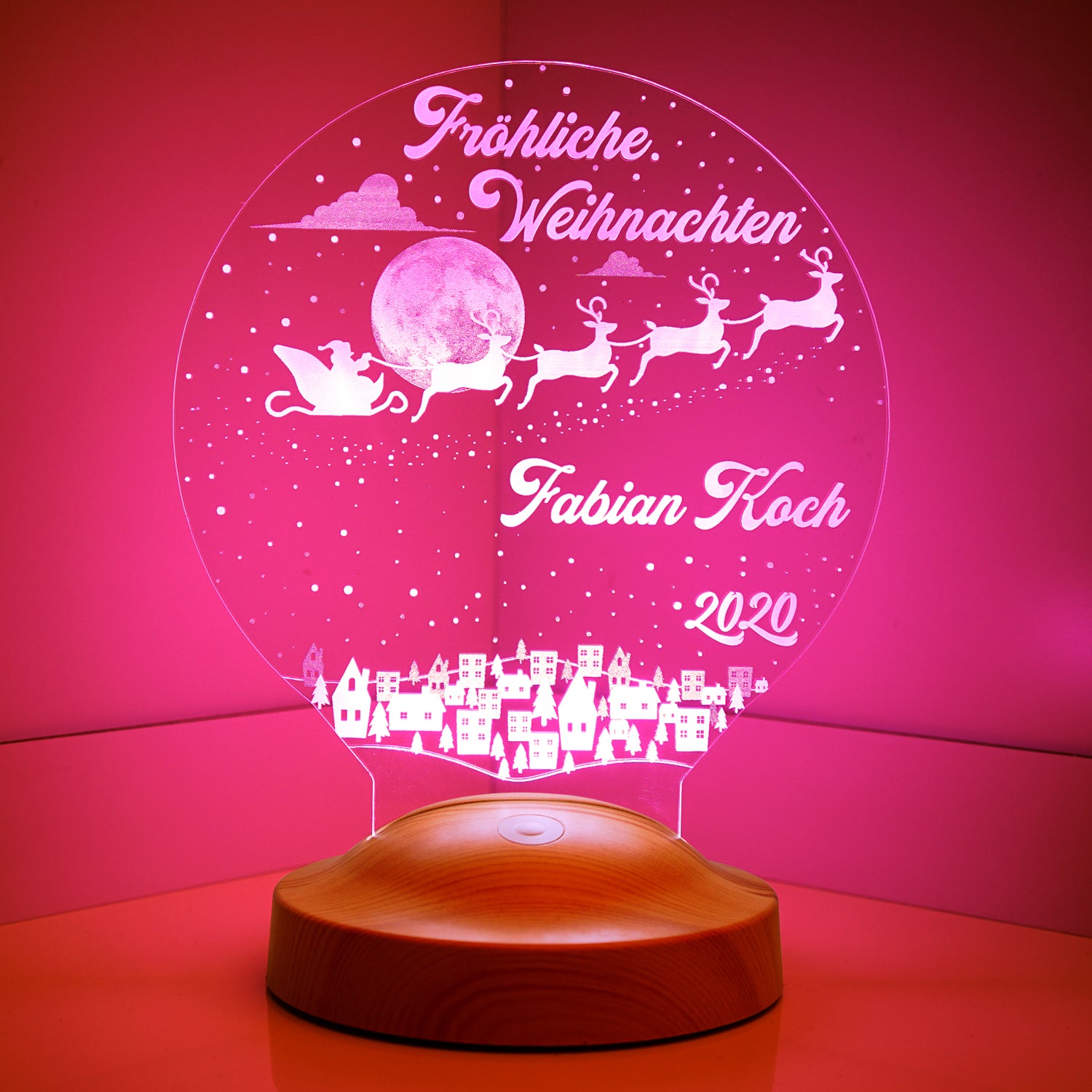 Santa Claus with reindeer Personalized lamp with engraving of your choice Gift box