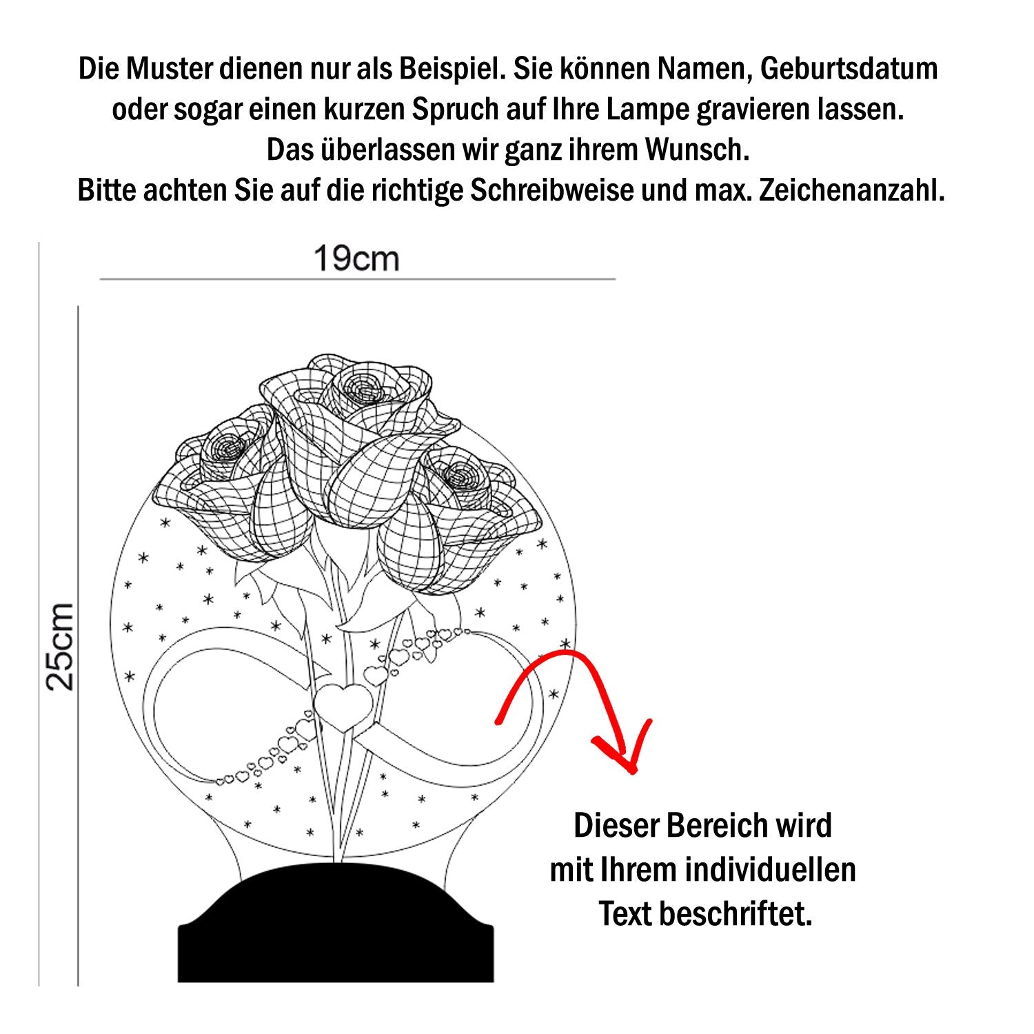 Roses and Eternity Personalized Gifts Lamp with custom text
