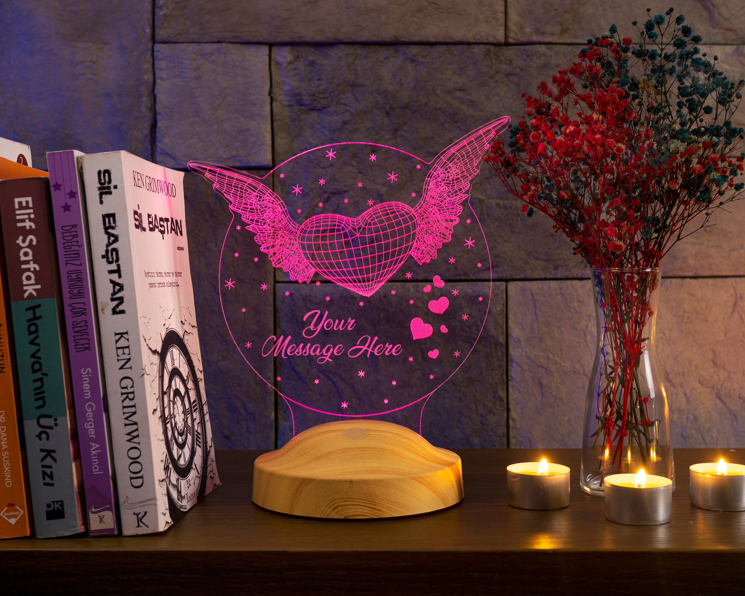 Flying heart Personalized Mother's Day gift Bedside lamp with text of your choice
