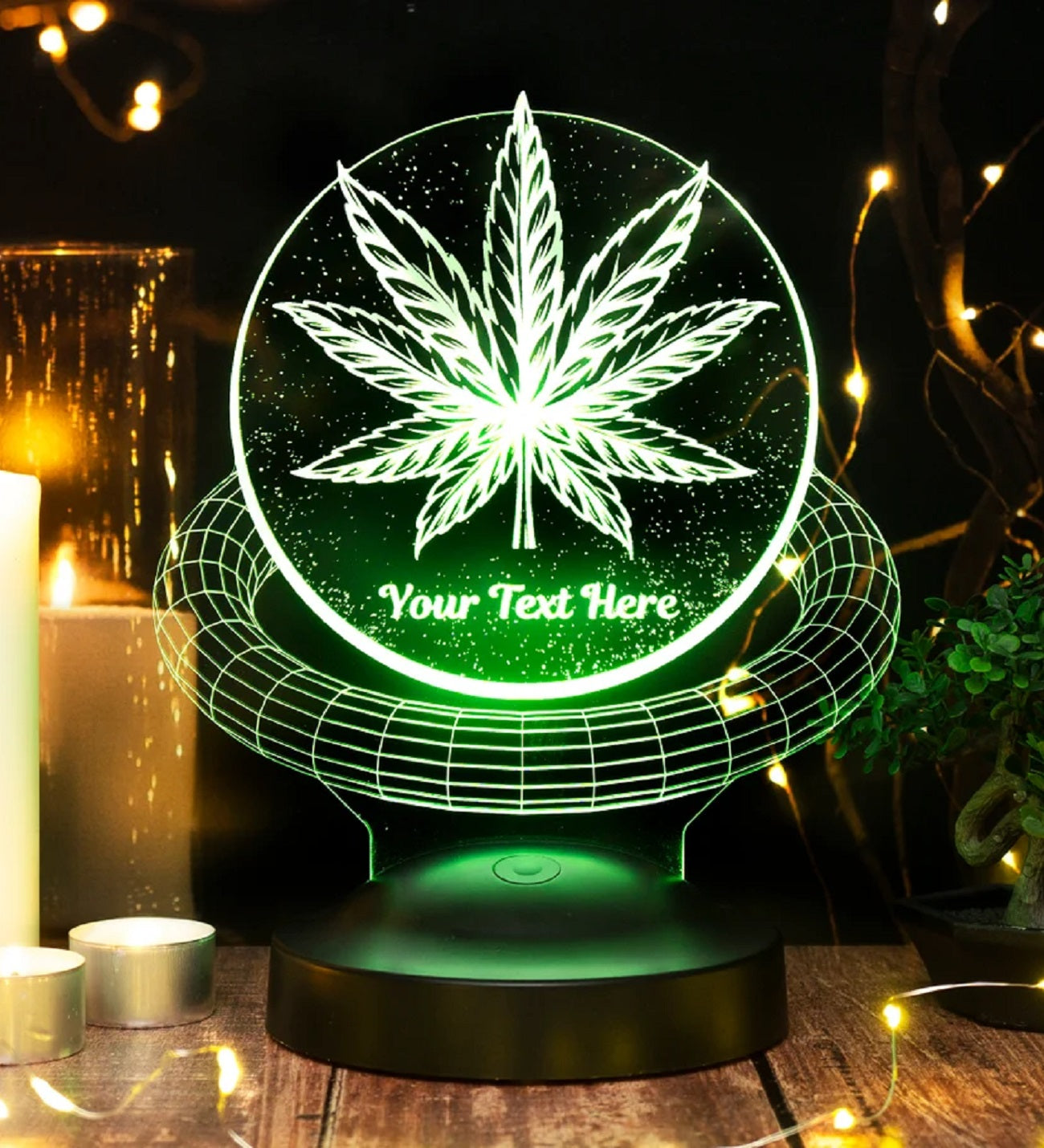CANNABIS PERSONALIZED LAMP WITH DESIRED TEXT