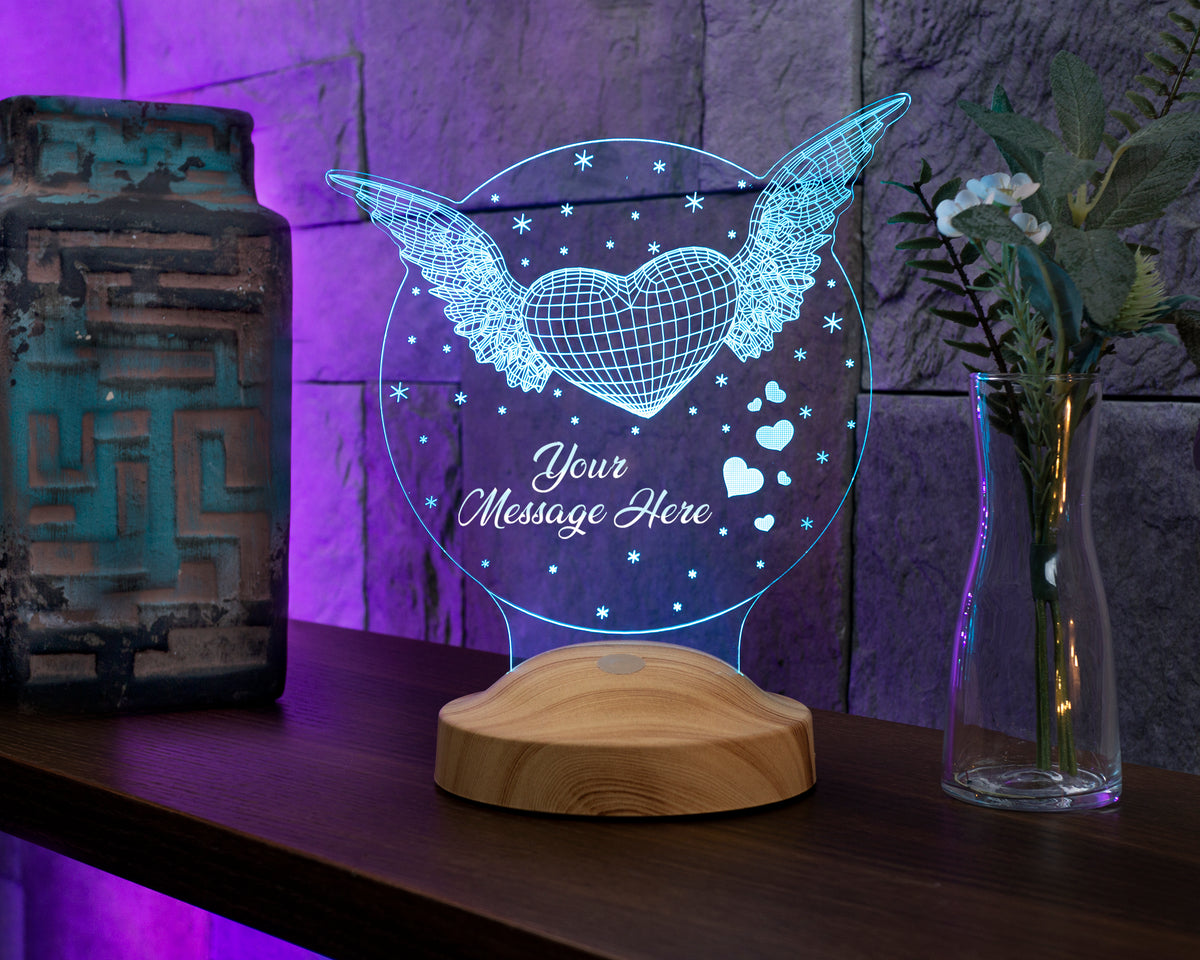 Flying heart Personalized Mother's Day gift Bedside lamp with text of your choice