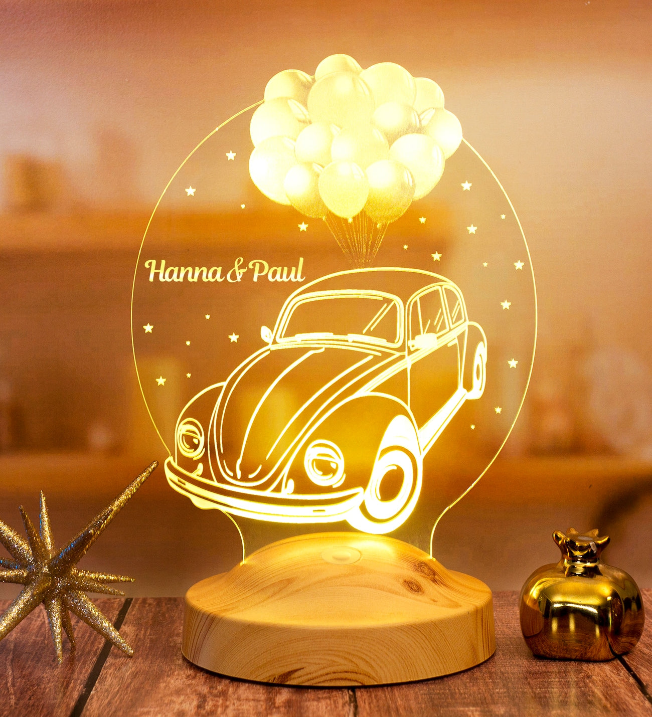 Gift item LED lamp with engraving, gift idea for nostalgic automobile fans