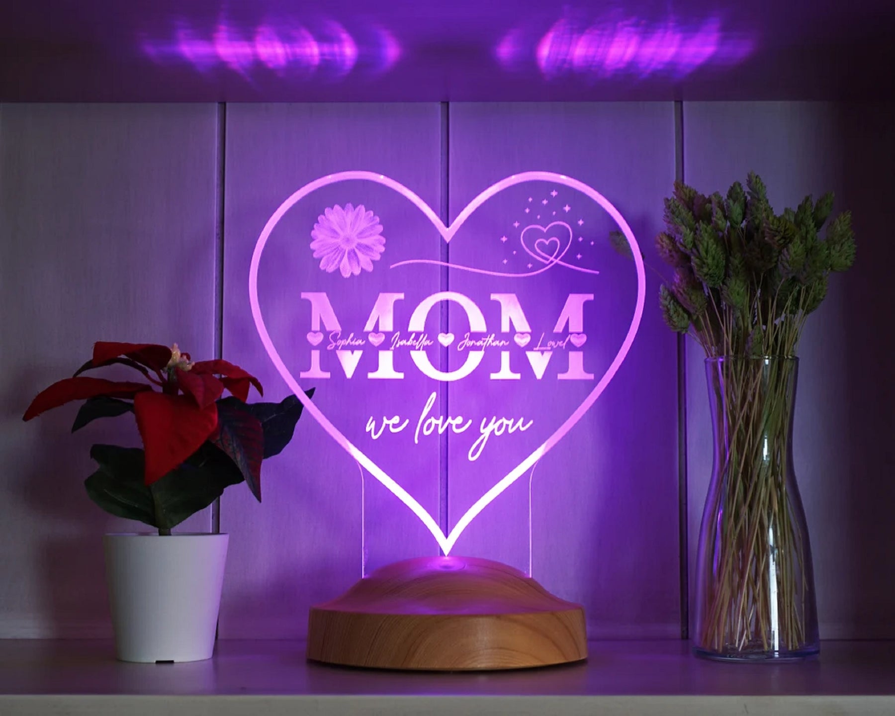 heart-shaped personalized LED gift lamp for mother, mom with high-quality laser engraving as a mother's day gift 