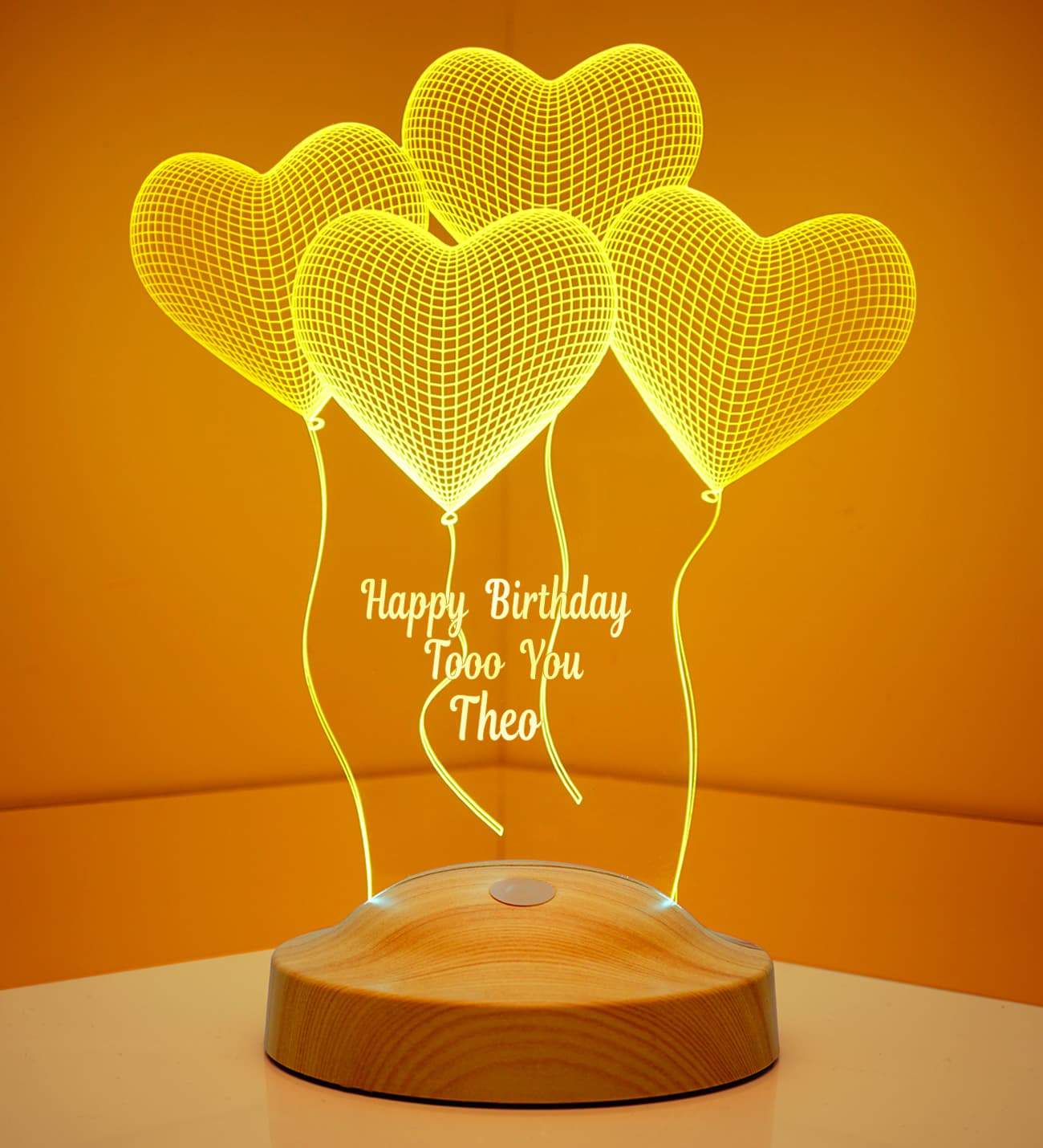 Four Hearts Personalized Birthday Gifts Lamp with text of your choice