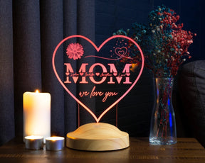 heart-shaped personalized LED gift lamp for mother, mom with high-quality laser engraving as a mother's day gift 