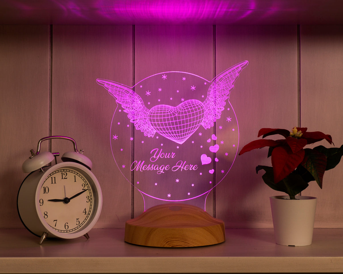 Flying heart Personalized Mother's Day gift Bedside lamp with text of your choice