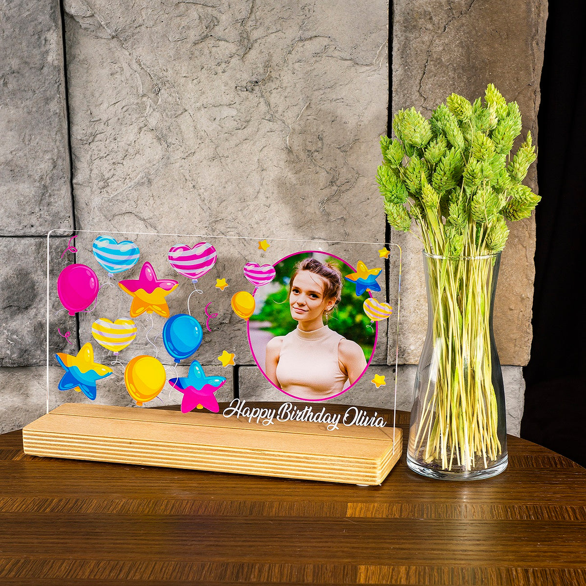 Personalized birthday photo gift with high-quality UV printing Wooden standee &amp; gift box 