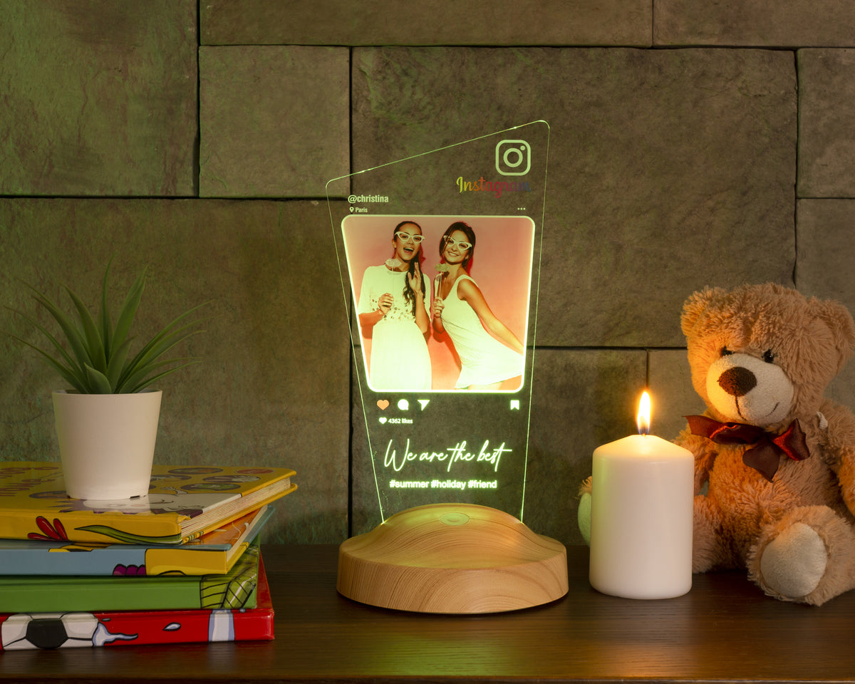 Personalized photo lamp gift as an Instagram post with text of your choice &amp; your own picture with high-quality UV printing for Mother's Day 