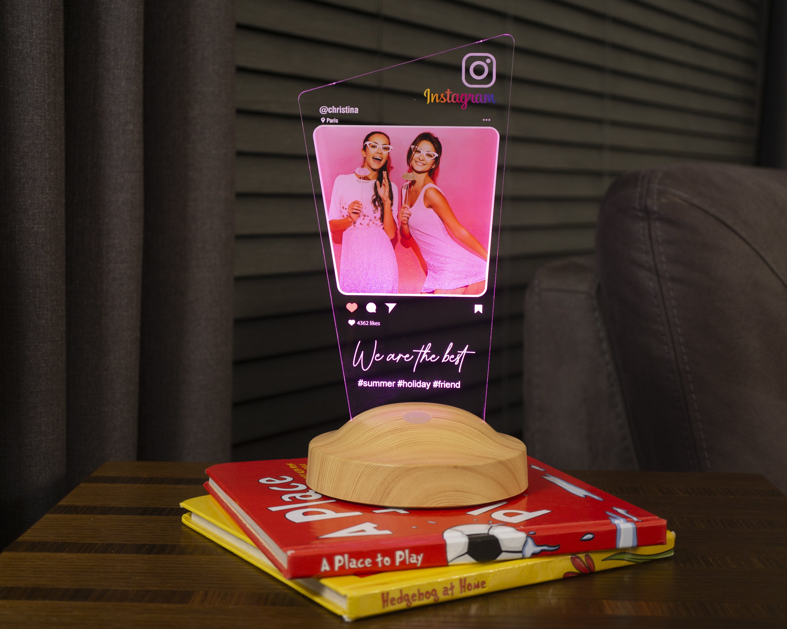 Personalized photo lamp gift as an Instagram post with text of your choice &amp; your own picture with high-quality UV printing for Mother's Day 