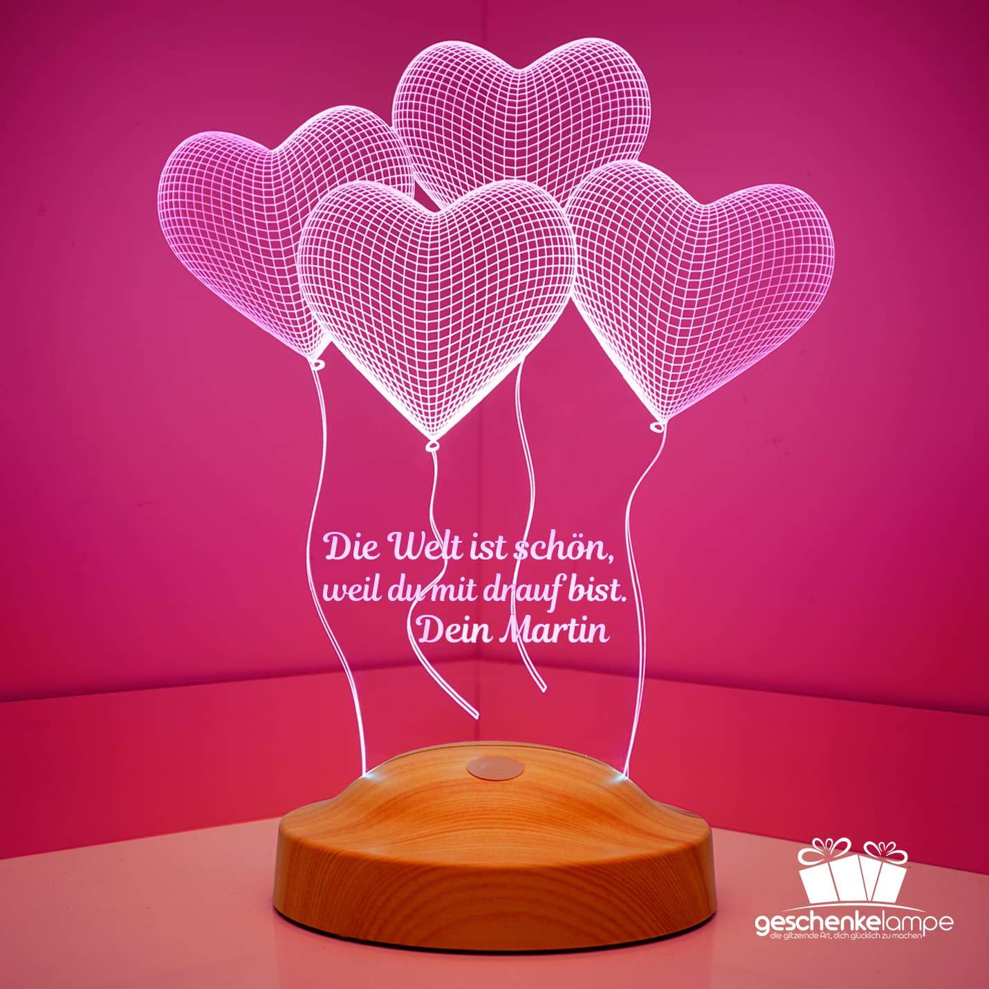 Four Hearts Personalized Gifts Lamp with text of your choice