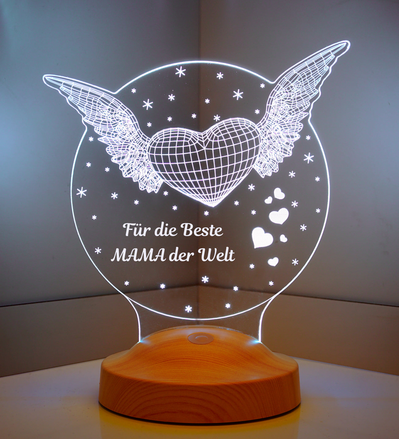 Flying heart Personalized Mother's Day gift Bedside lamp with text of your choice