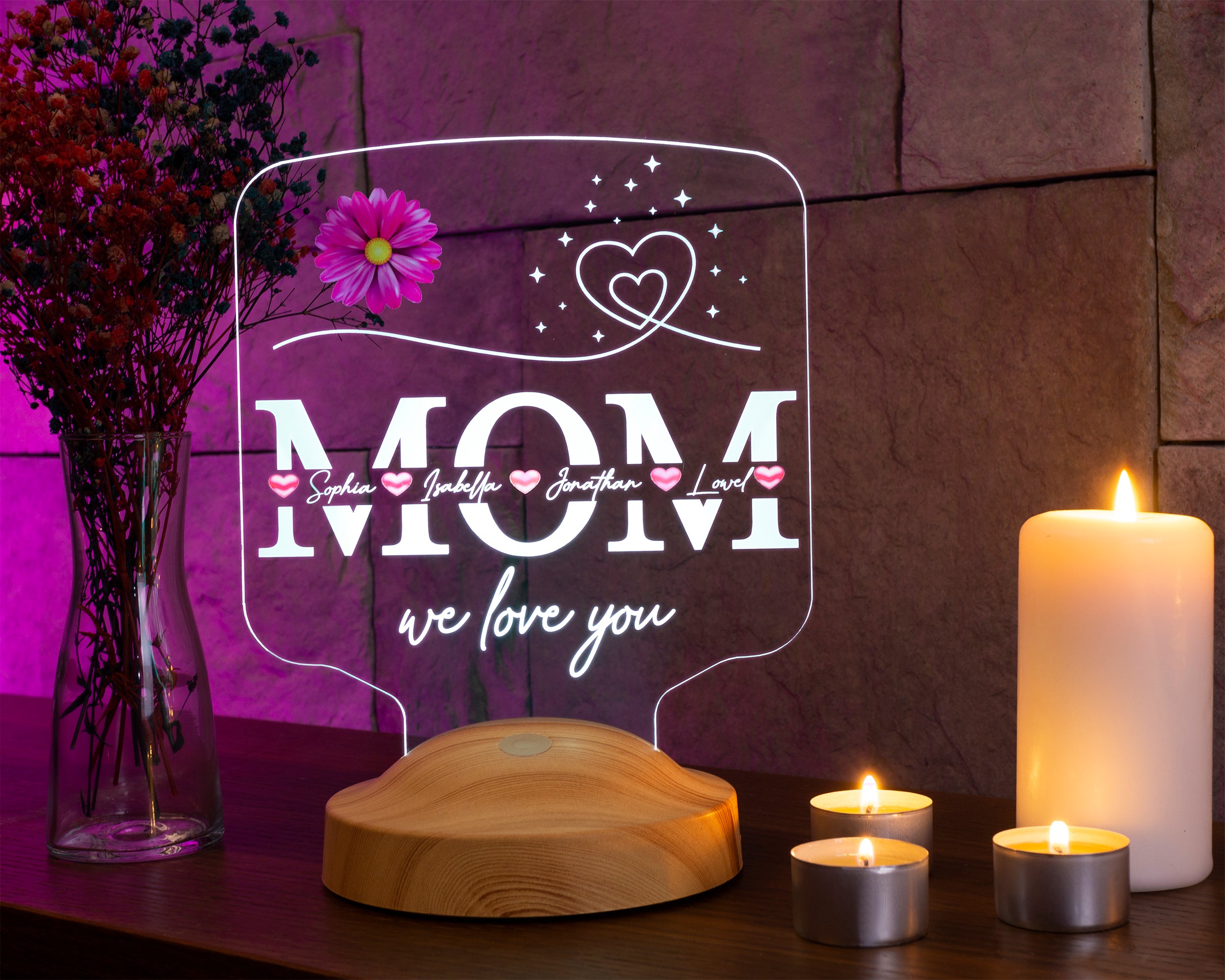 personalized LED gift lamp for mother, mom with high-quality laser engraving as a mother's day gift 
