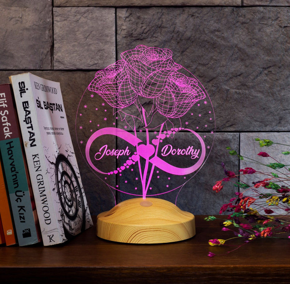 Roses and Eternity Personalized Gifts Lamp with custom text