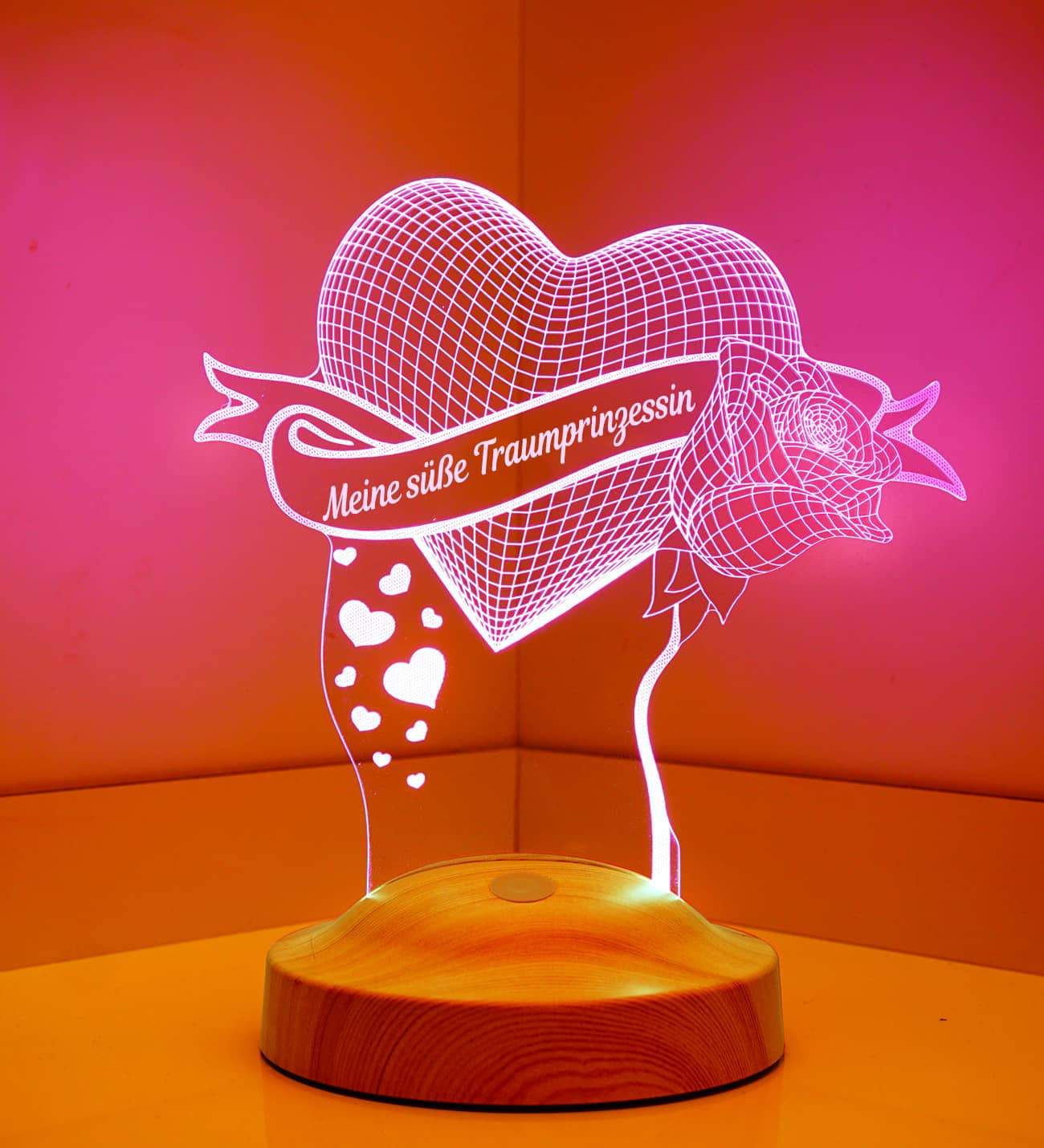 Heart with rose Personalized lamp with text of your choice 