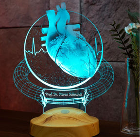 Personalized 3D Cardiac Surgeon Lamp, Engraved Cardiologist Gift