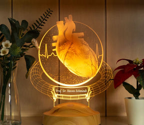 Personalized 3D Cardiac Surgeon Lamp, Engraved Cardiologist Gift