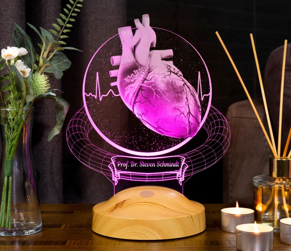 Personalized 3D Cardiac Surgeon Lamp, Engraved Cardiologist Gift